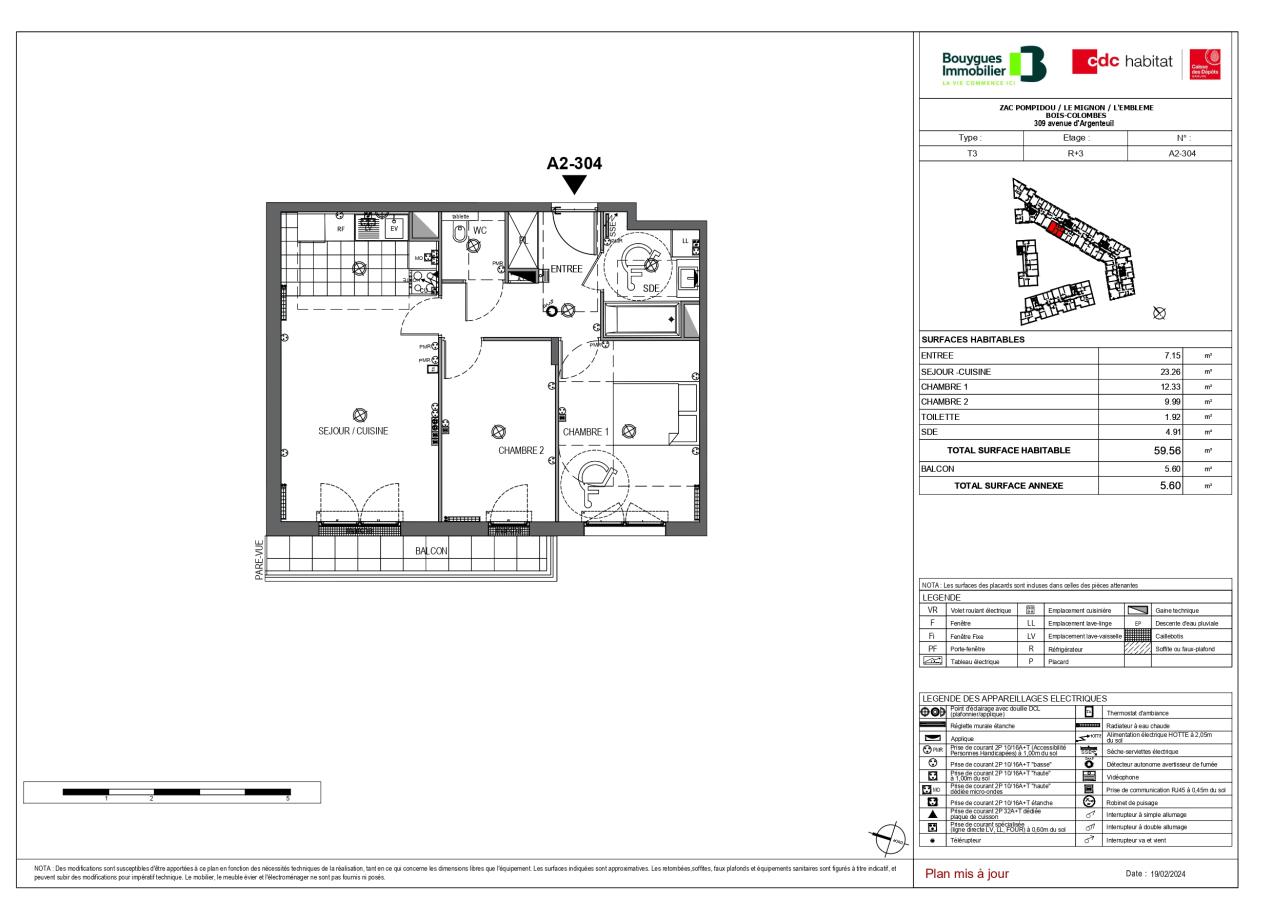 
																			3 pièces – 
																		3ème étage – 60m² - 1 516,66 € - Photo #0