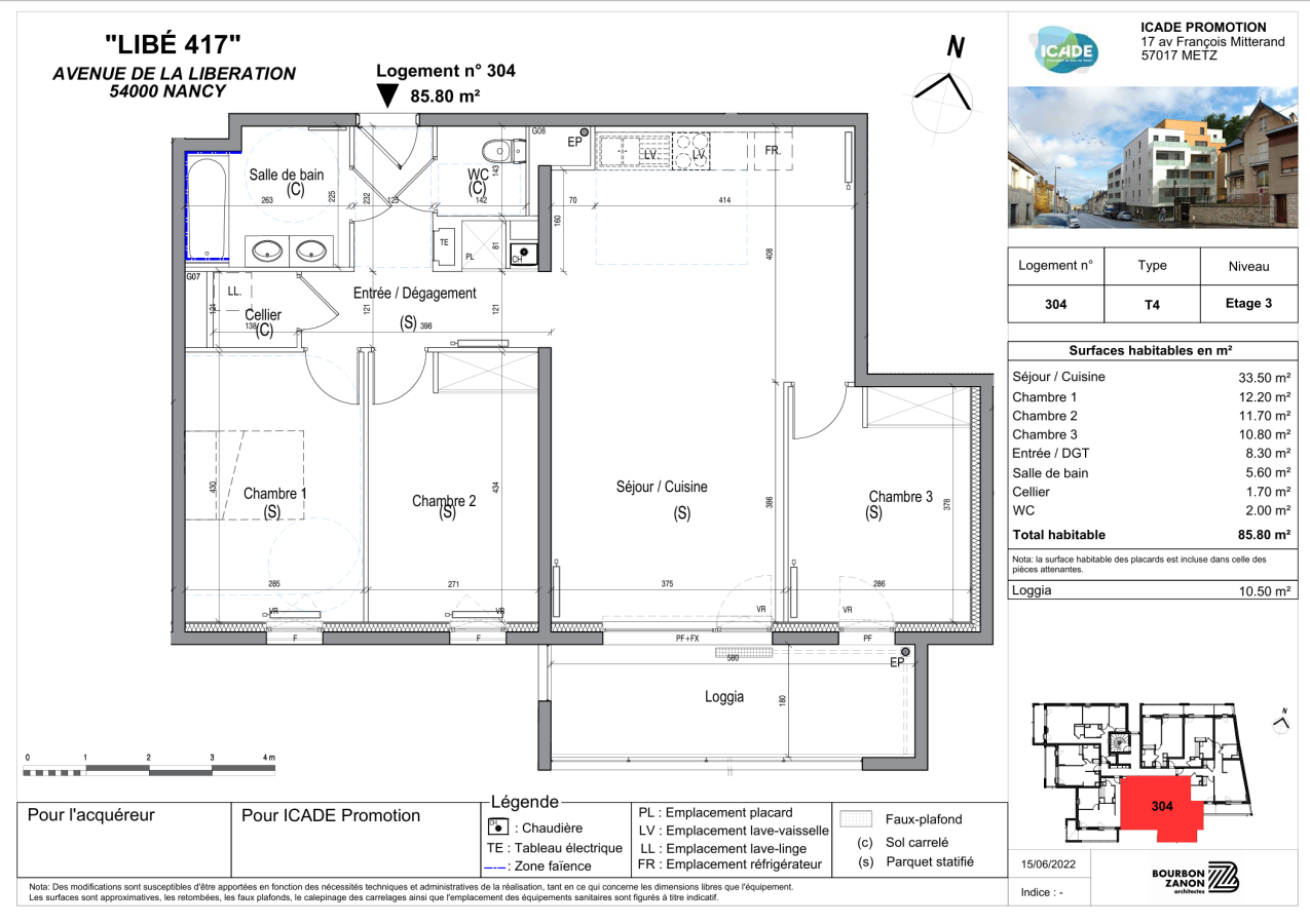 4 pièces - 3ème étage - 86m² - 1 040,83 € - Photo #1
