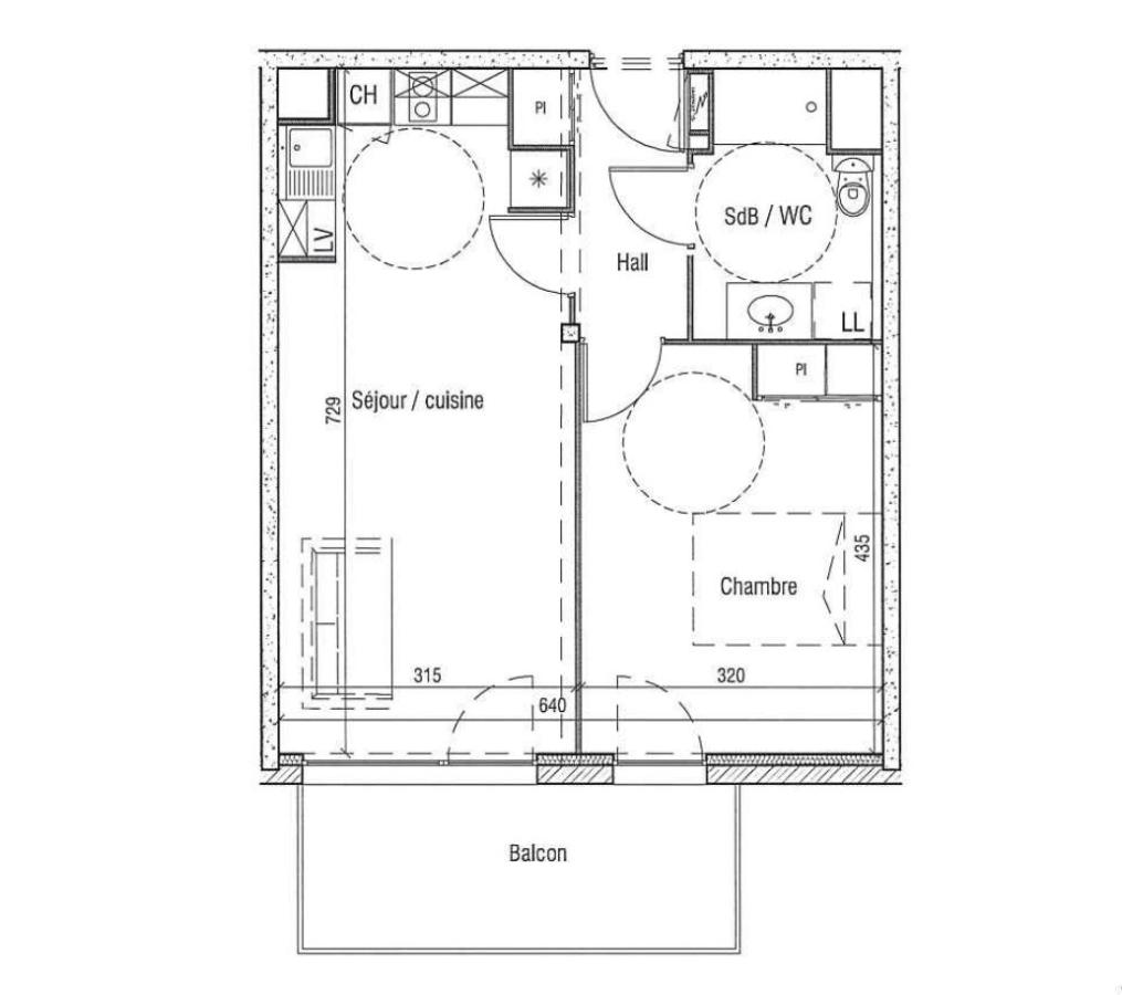 
																																							2 pièces - 
																																						3ème étage - 45m² - 628,56 € - Photo #5