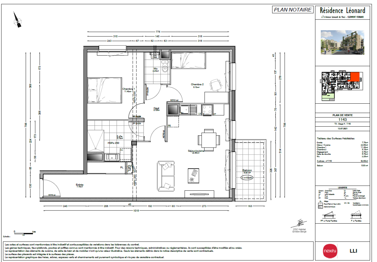 
																			3 pièces – 
																		4ème étage – 63m² - 781,01 € - Photo #4