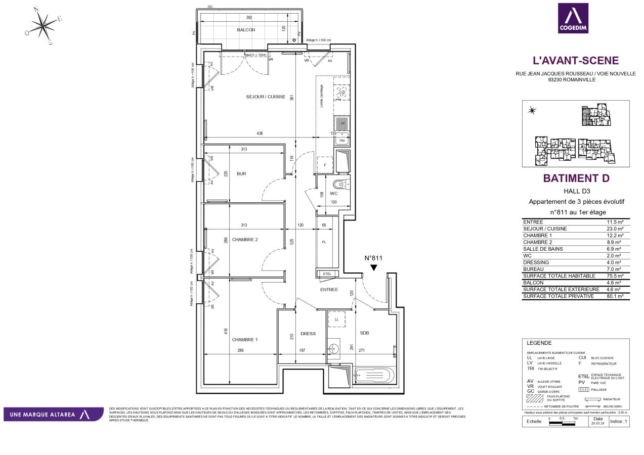 
																			3 pièces – 
																		1er étage – 76m² - 1 377,00 € - Photo #0