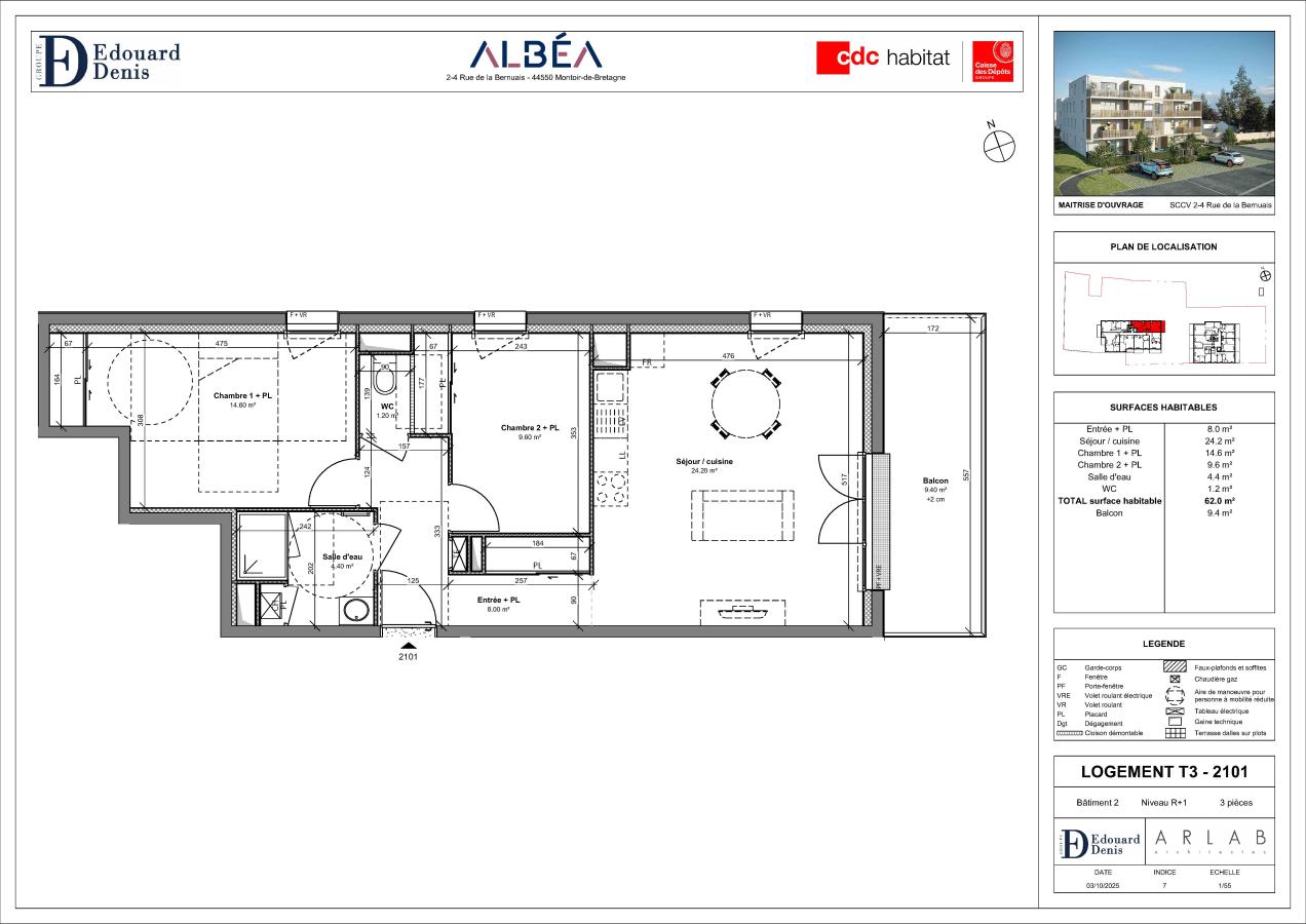 
																			3 pièces - 
																		1er étage - 62m² - 755,61 € - Photo #3