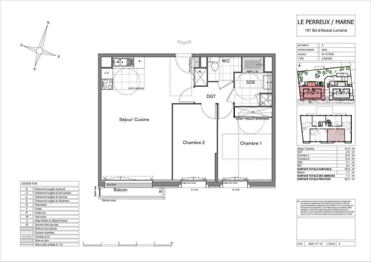 
																																							3 pièces - 
																																						5ème étage - 65m² - 1 442,90 € - Photo #1