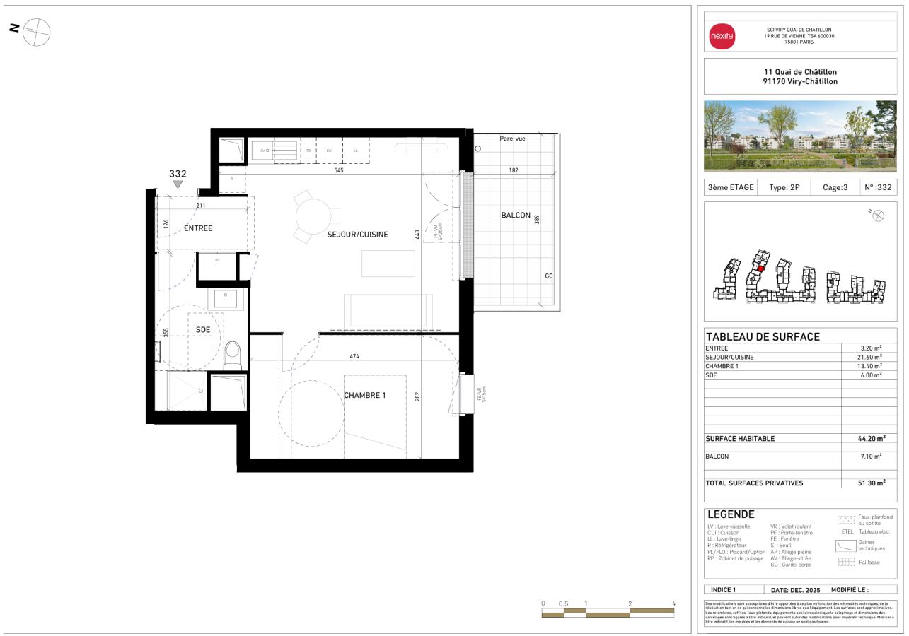 2 pièces - 3ème étage - 44m²