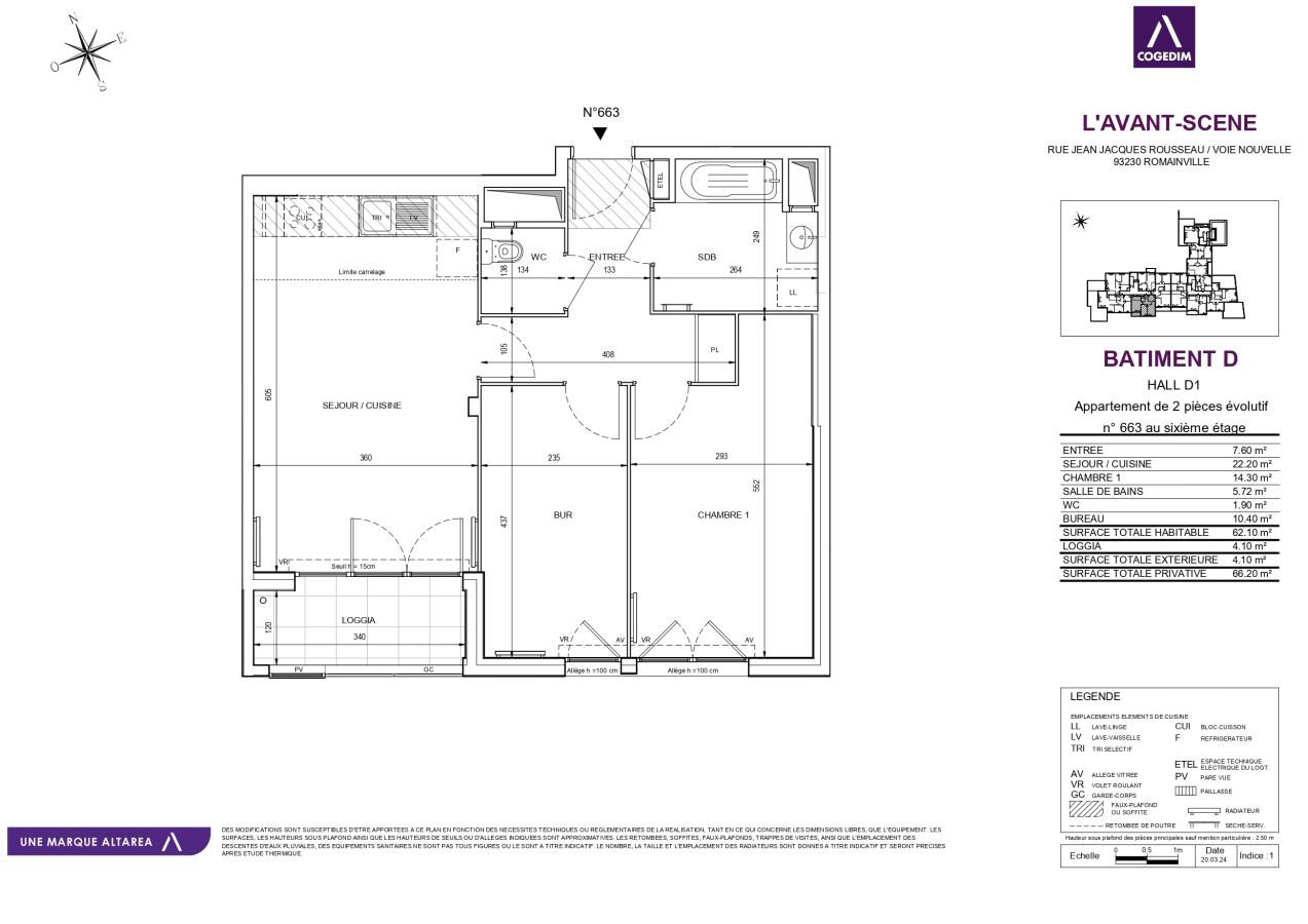 
																			2 pièces – 
																		6ème étage – 62m² - 1 228,32 € - Photo #0