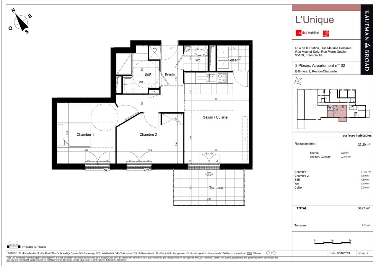 3 pièces - RDC - 57m²