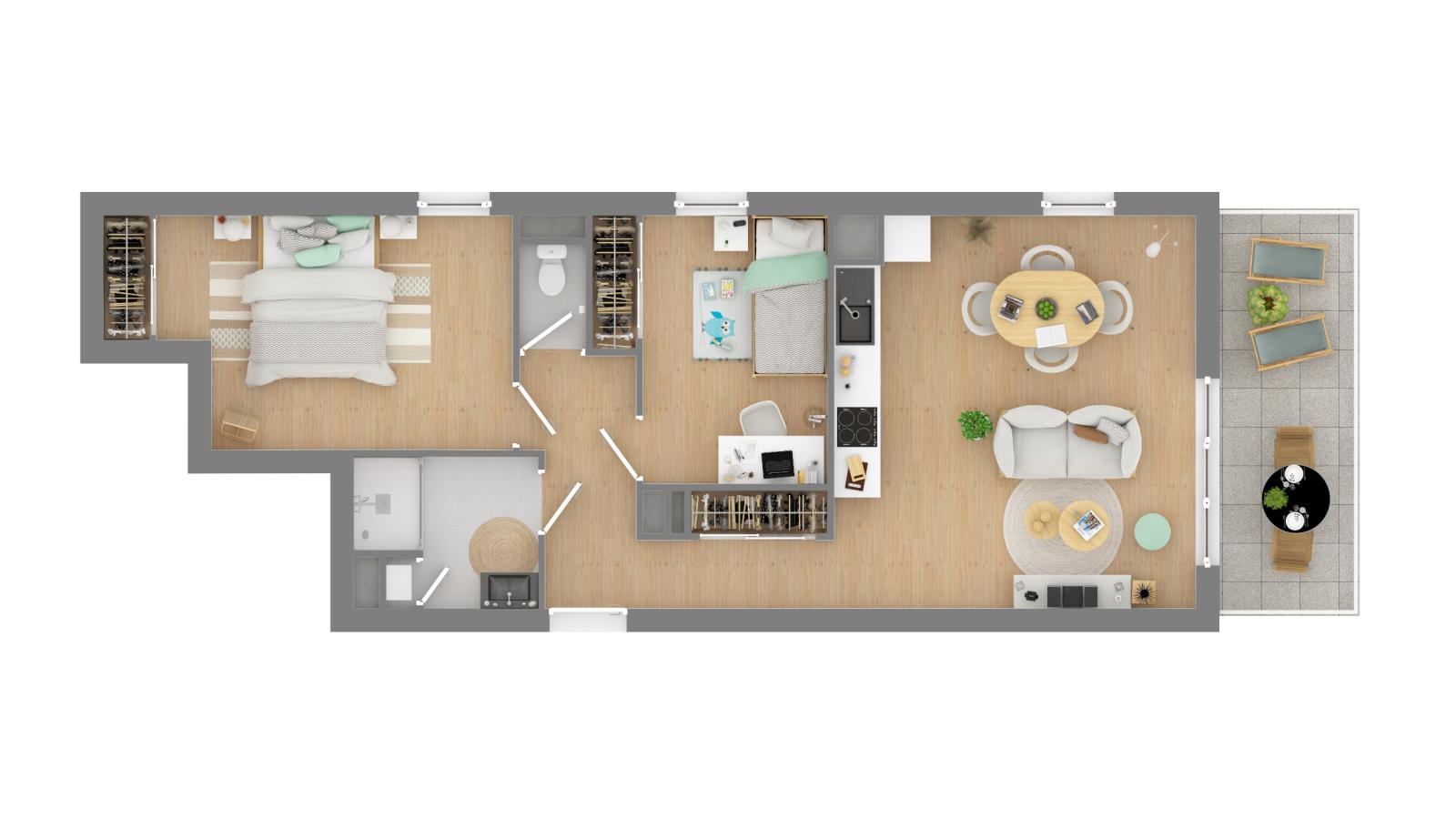 
																			3 pièces - 
																		1er étage - 62m² - 755,61 € - Photo #7