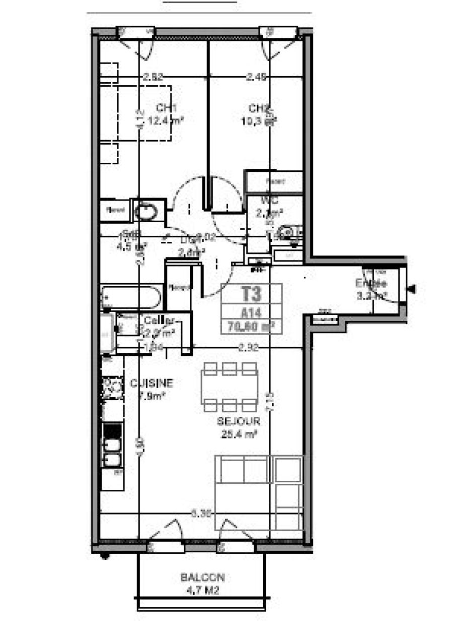 
																			3 pièces - 
																		1er étage - 71m² - 911,88 € - Photo #4