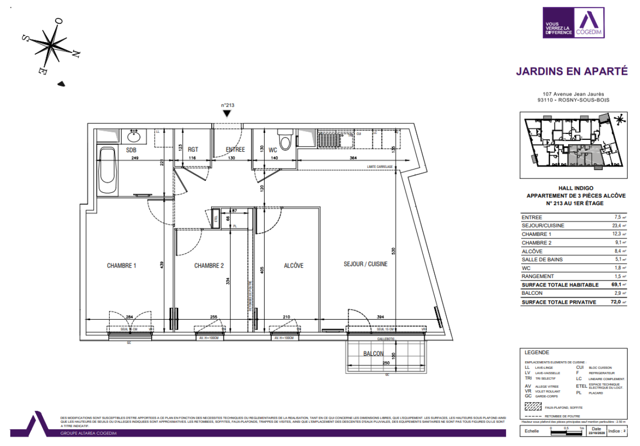 
																			3 pièces - 
																		1er étage - 69m² - 1 410,64 € - Photo #1