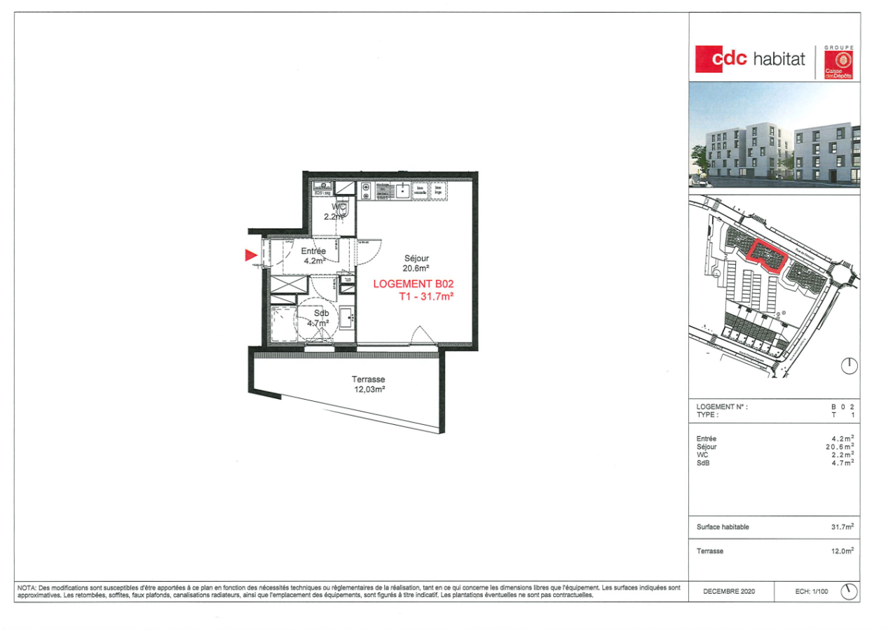 
																			1 pièce – 
																		RDC – 32m² - 517,86 € - Photo #1