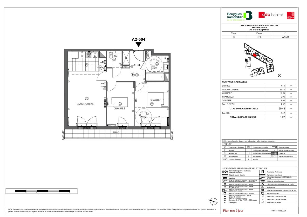 
																			3 pièces – 
																		5ème étage – 60m² - 1 519,18 € - Photo #0