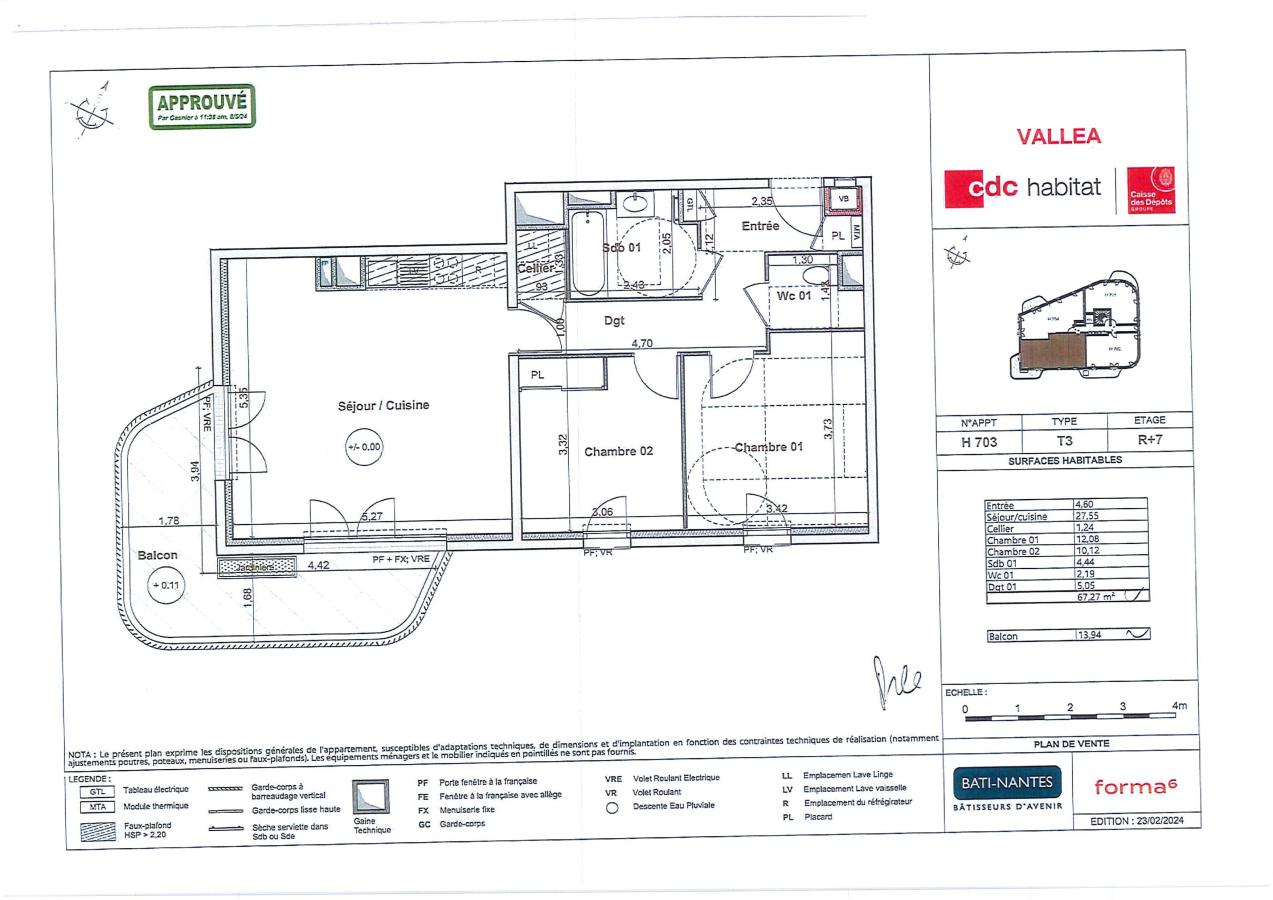 
																																							3 pièces - 
																																						7ème étage - 66m² - 936,85 € - Photo #4