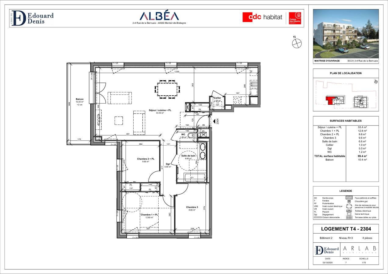 
																			4 pièces - 
																		3ème étage - 100m² - 1 043,43 € - Photo #2
