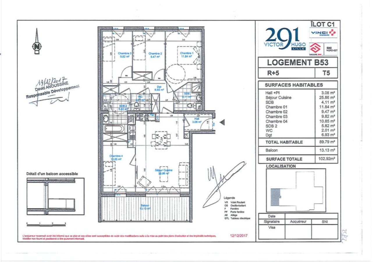 
																			5 pièces – 
																		5ème étage – 91m² - 1 317,61 € - Photo #2