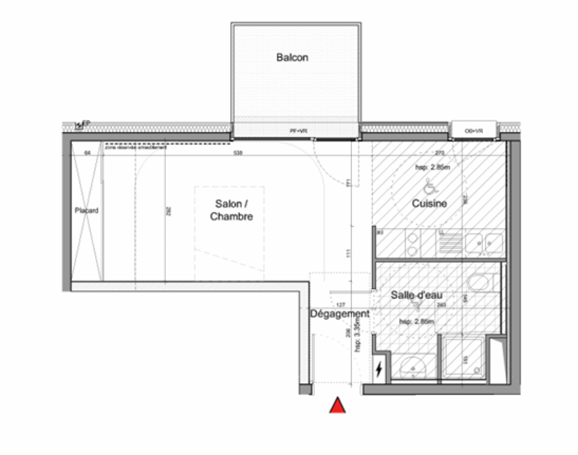 1 pièce - 5ème étage - 27m² - 412,75 € - Photo #3