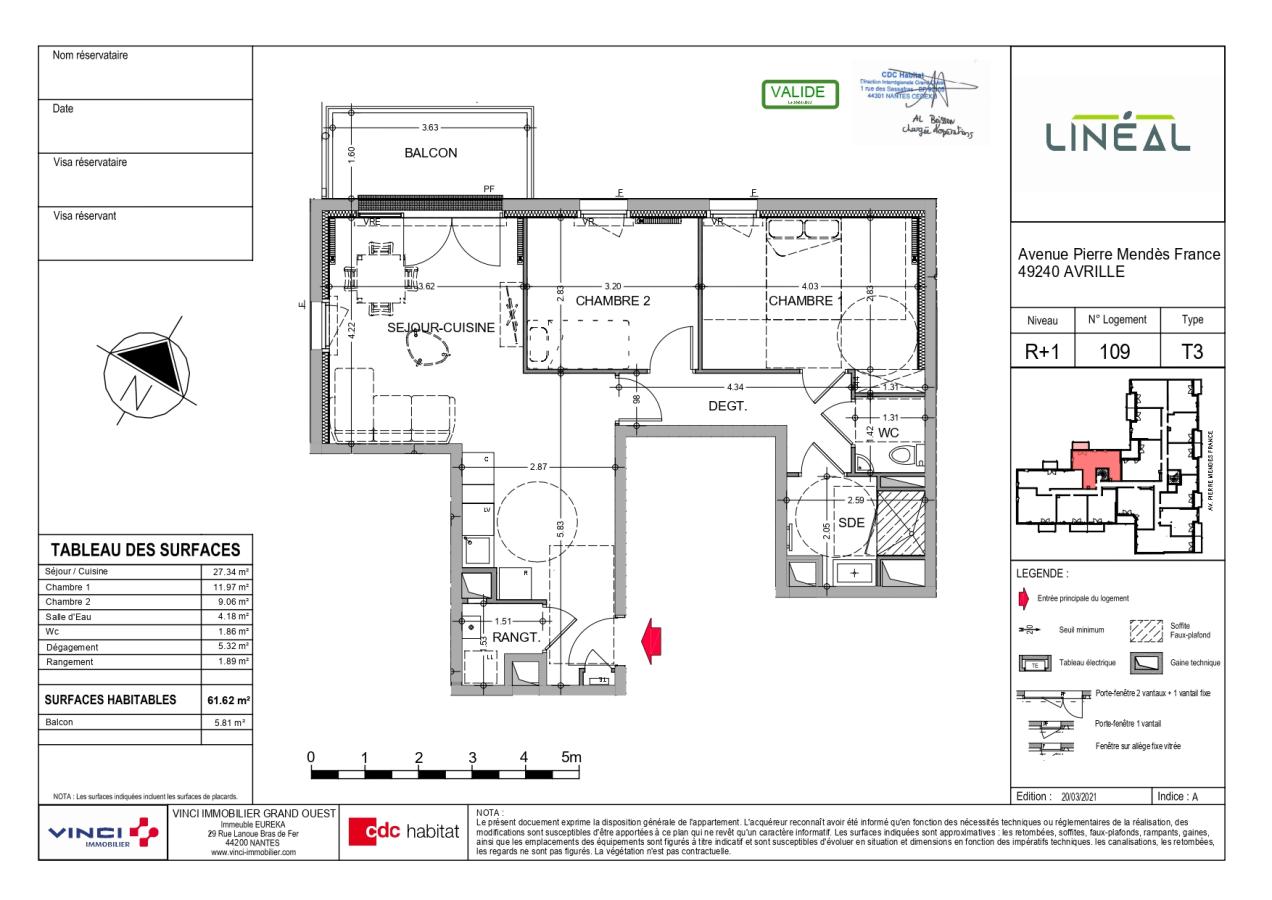 
																			3 pièces - 
																		1er étage - 61m² - 785,74 € - Photo #1
