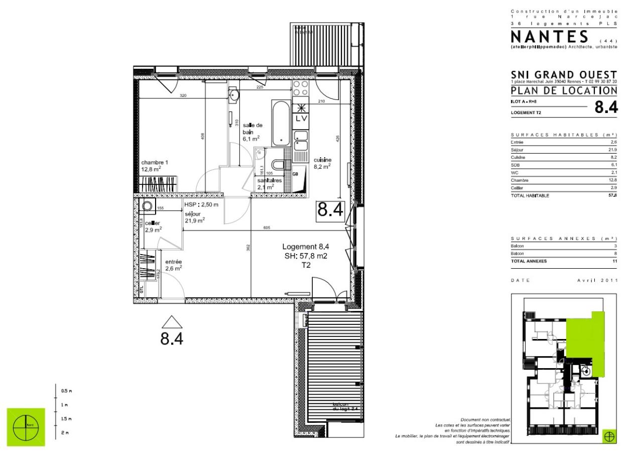 
																			2 pièces - 
																		8ème étage - 58m² - 815,33 € - Photo #7