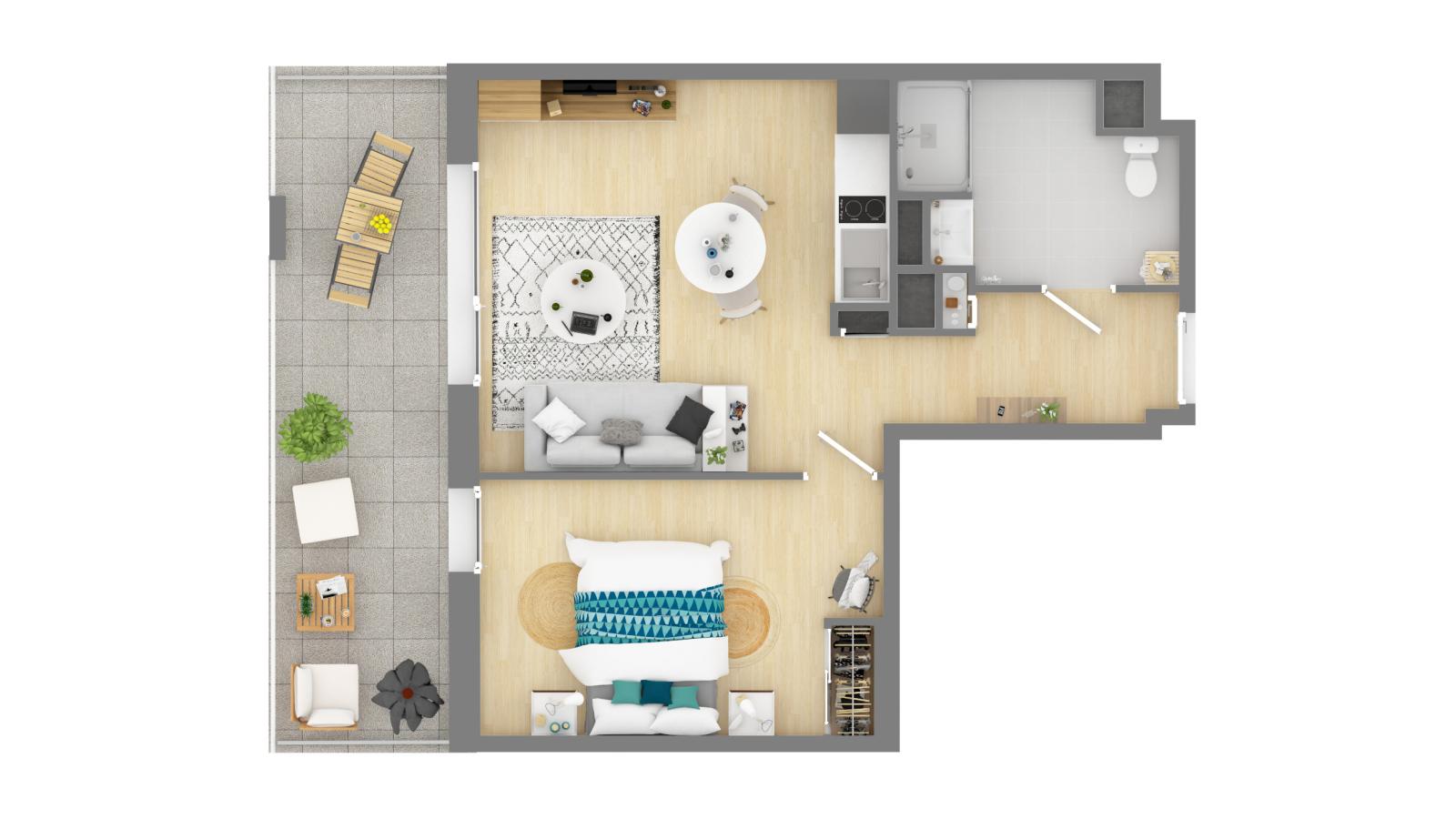 
																			2 pièces - 
																		RDC - 43m² - 738,25 € - Photo #1