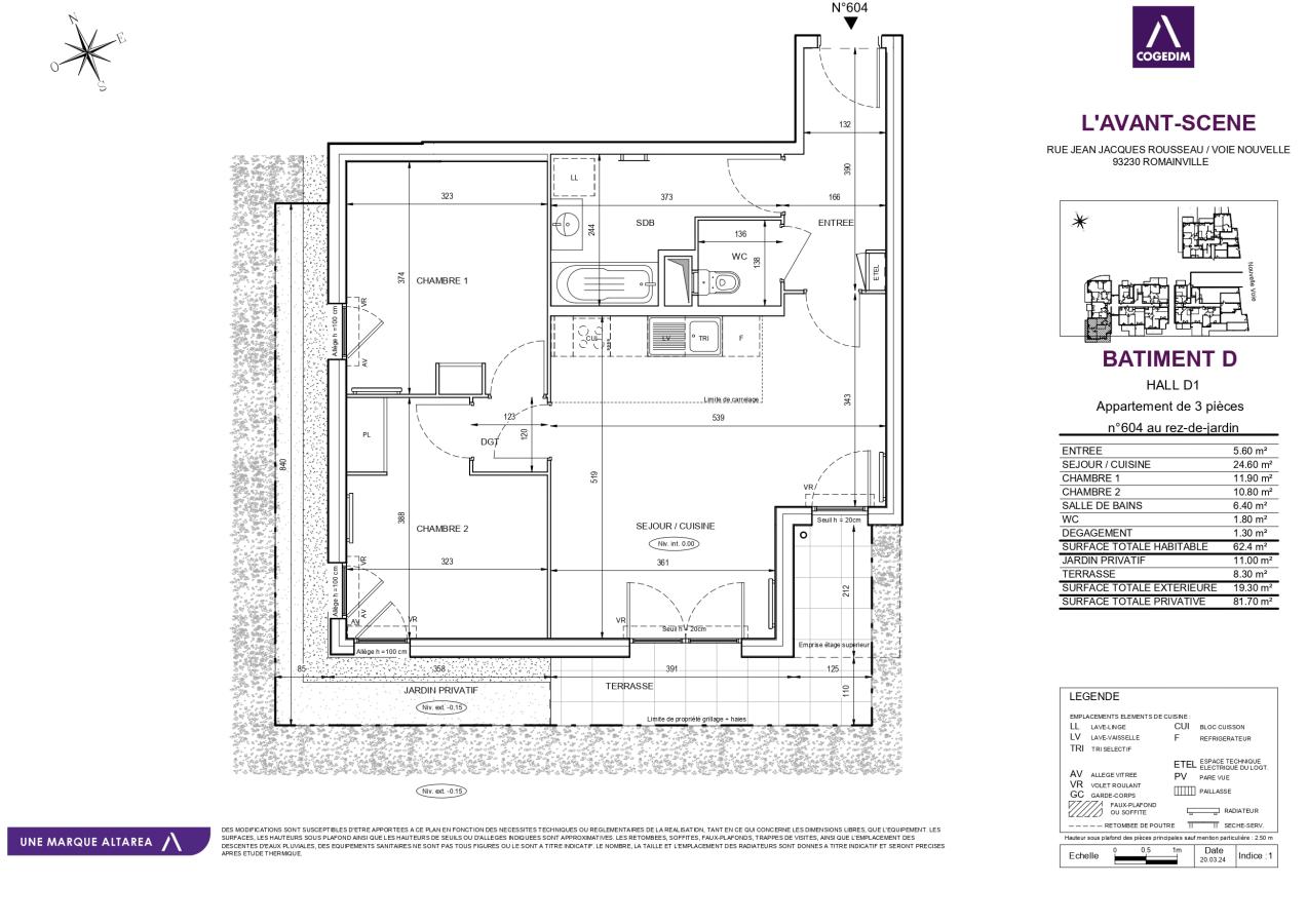 
																																							3 pièces – 
																																						RDC – 62m² - 1 328,69 € - Photo #1