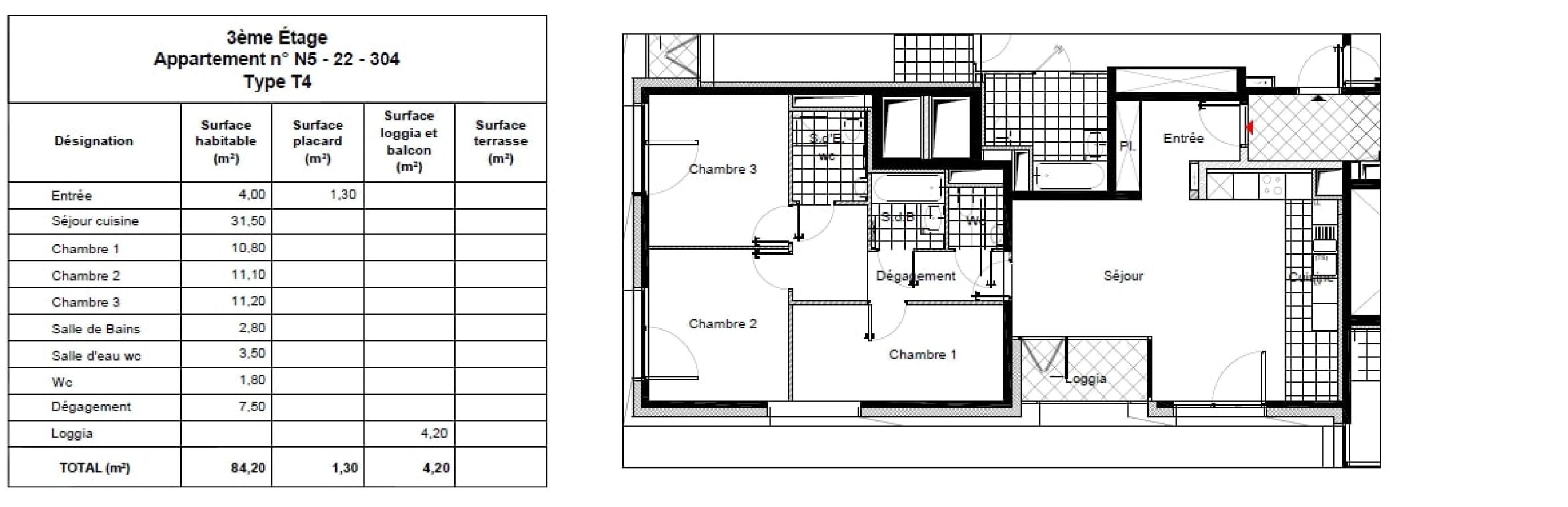 
																			4 pièces – 
																		3ème étage – 86m² - 2 233,15 € - Photo #2