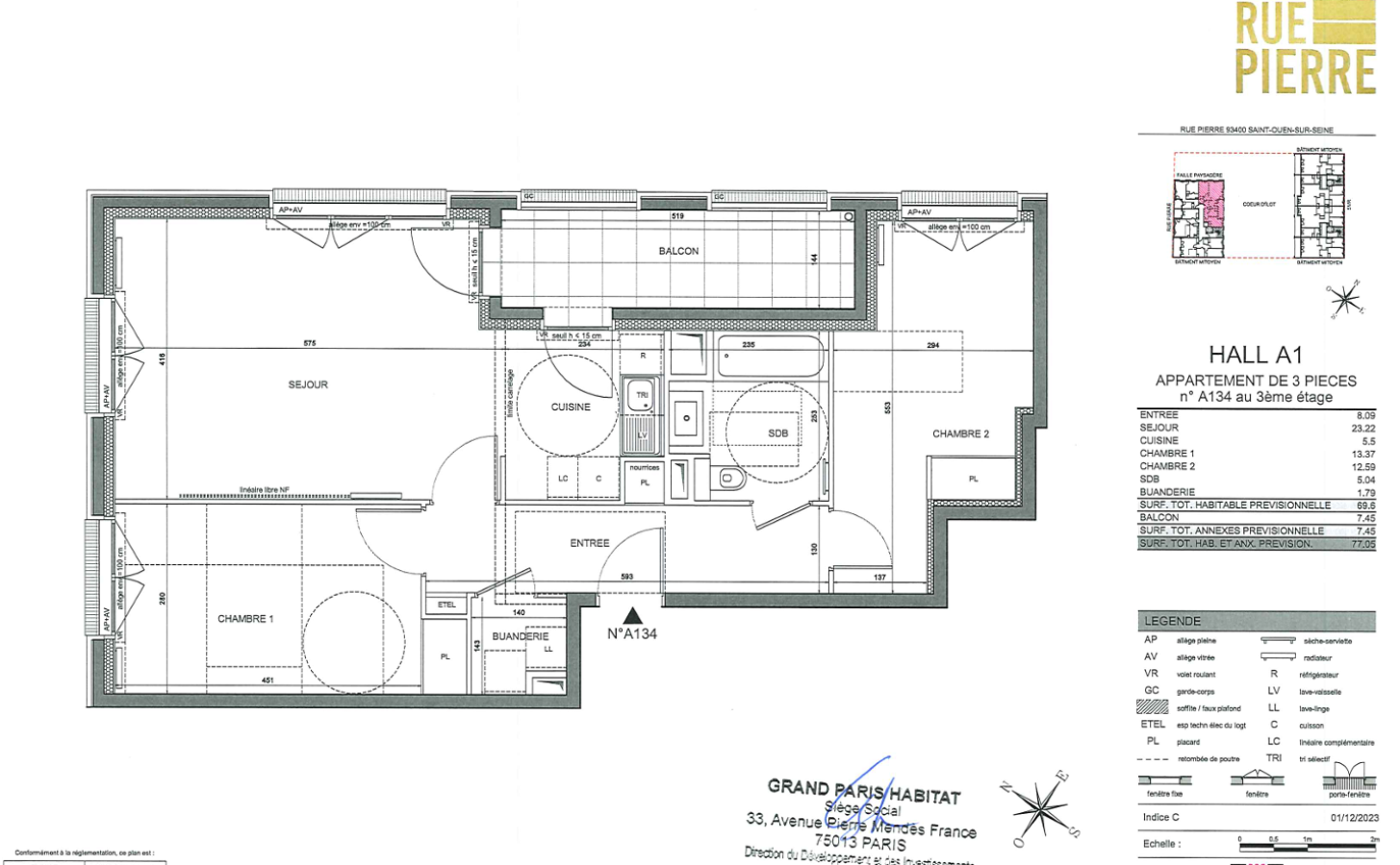 3 pièces - 3ème étage - 70m² - 1 463,17 € - Photo #0