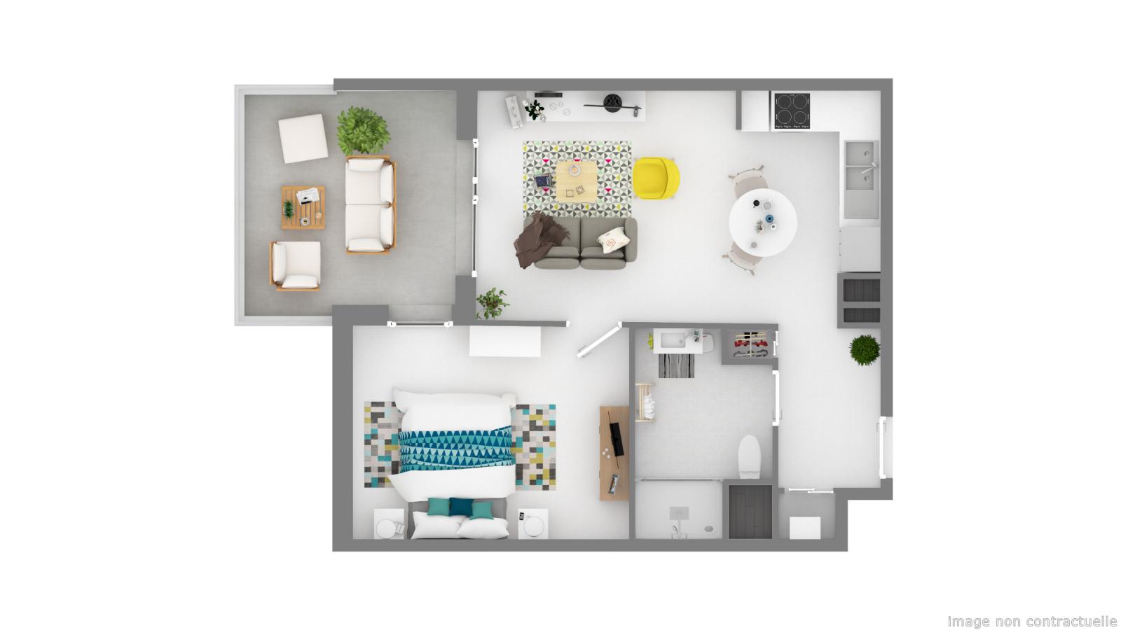 2 pièces - 1er étage - 55m² - 687,41 € - Photo #2