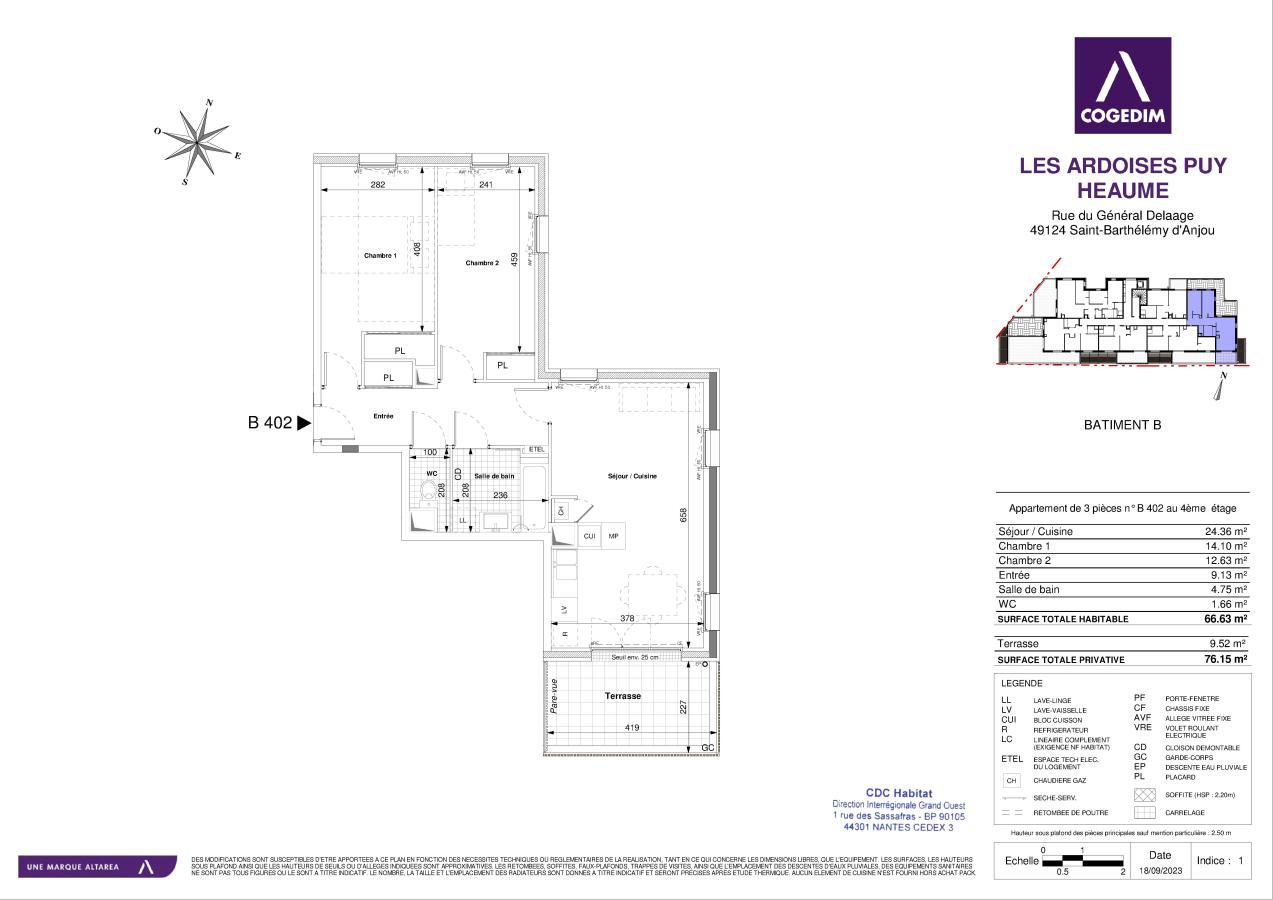
																																							3 pièces - 
																																						4ème étage - 66m² - 848,47 € - Photo #1
