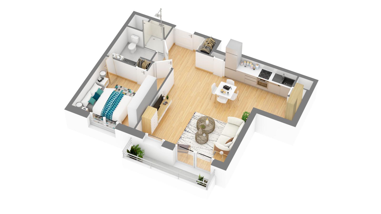 2 pièces - 2ème étage - 48m² - 701,37 € - Photo #4
