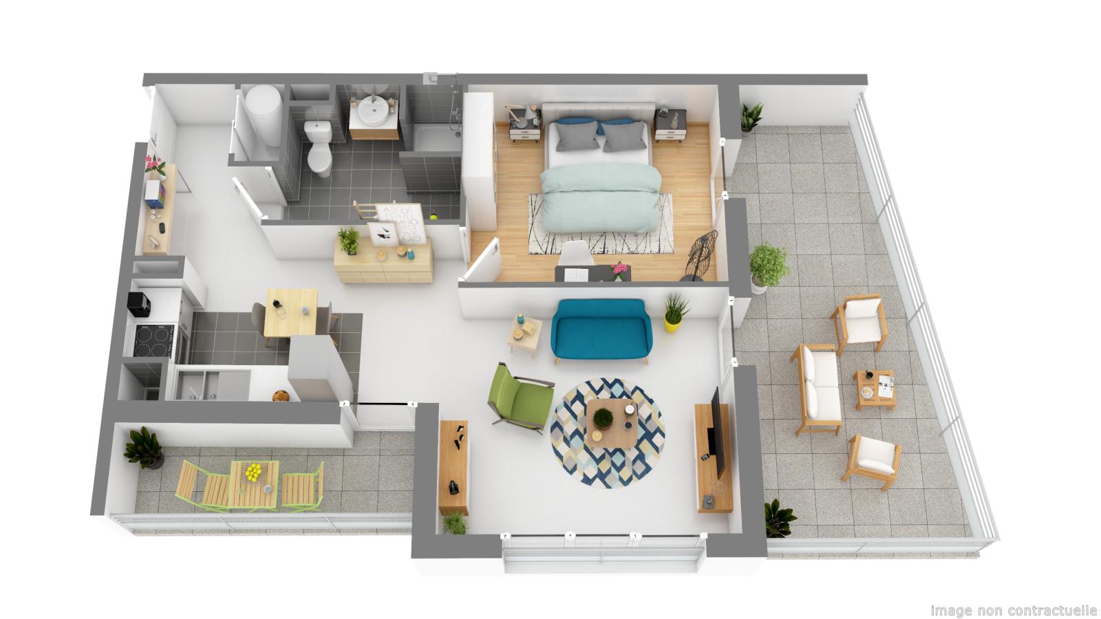 2 pièces - 1er étage - 46m² - 744,58 € - Photo #1