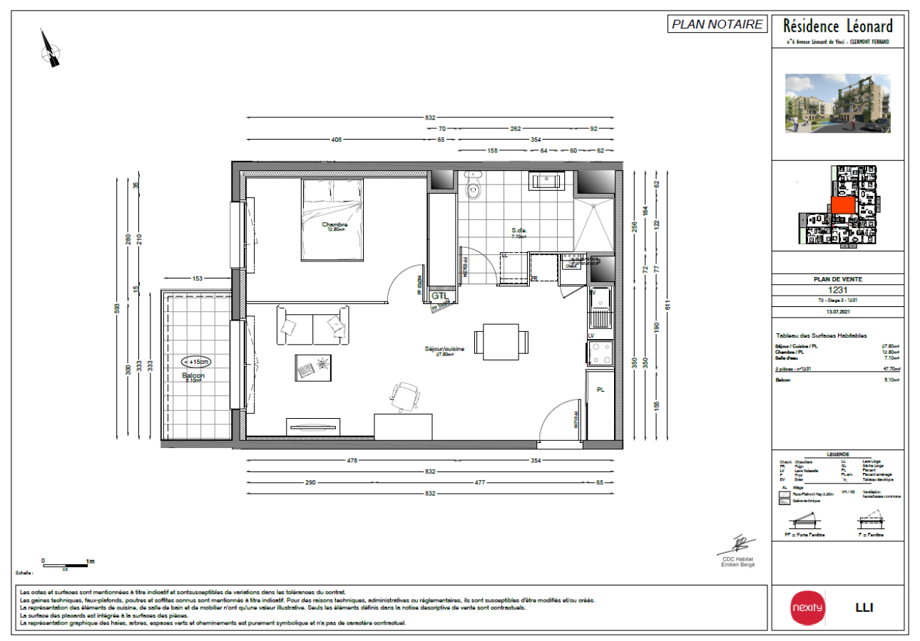 
																			2 pièces – 
																		3ème étage – 48m² - 583,27 € - Photo #6