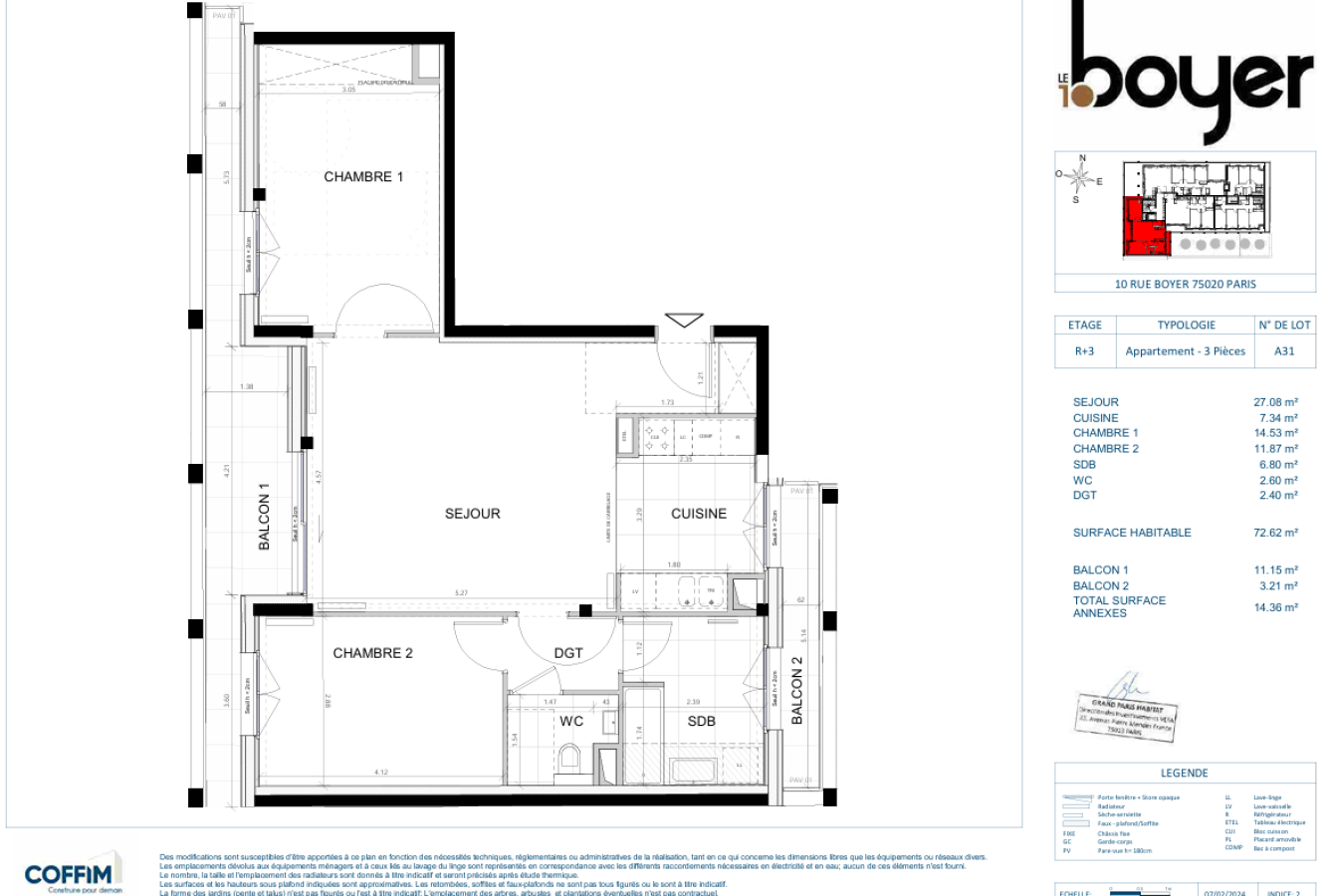 3 pièces - 1er étage - 73m² - 2 076,31 € - Photo #1