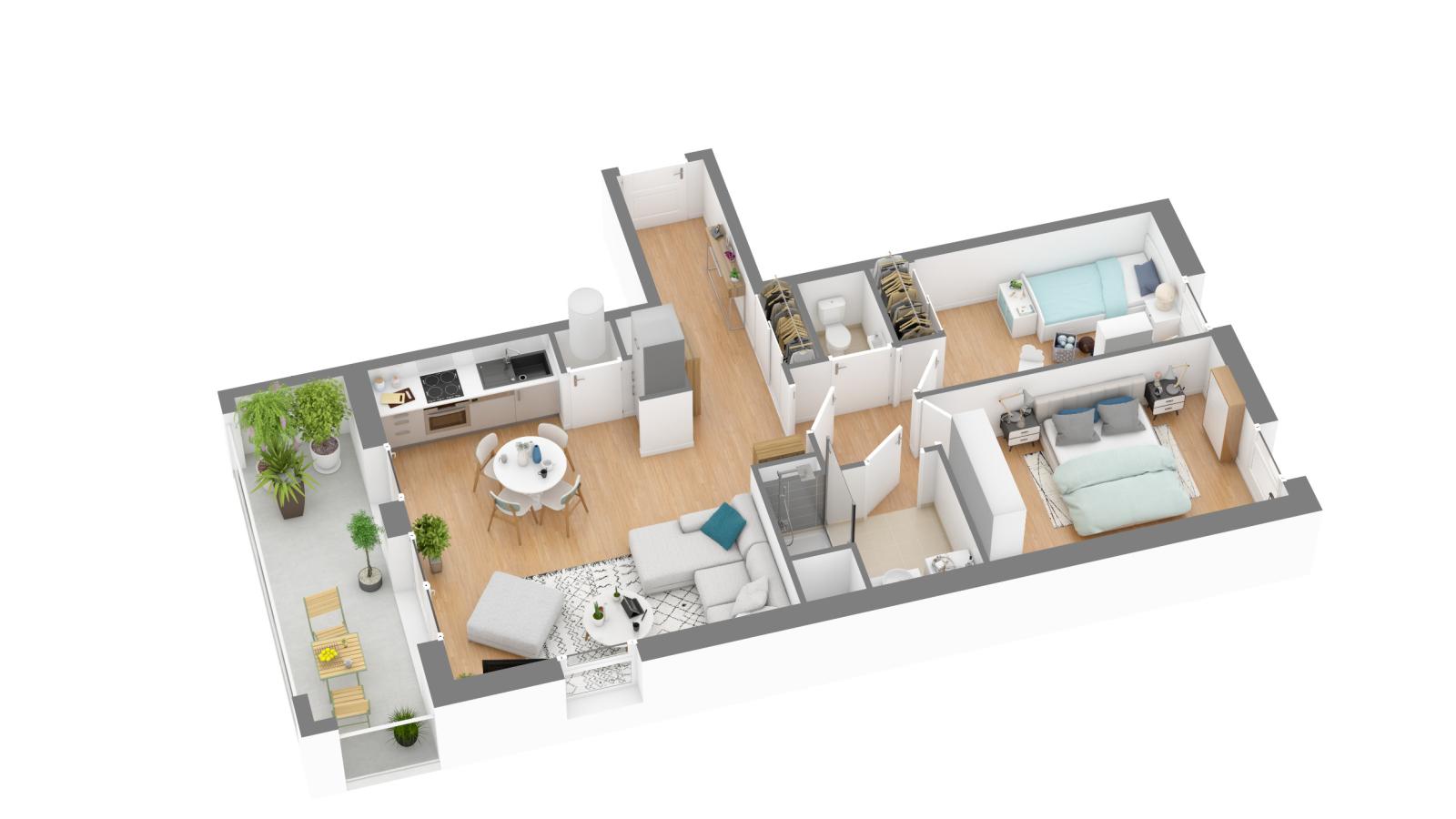 3 pièces - 2ème étage - 62m² - 770,69 € - Photo #2