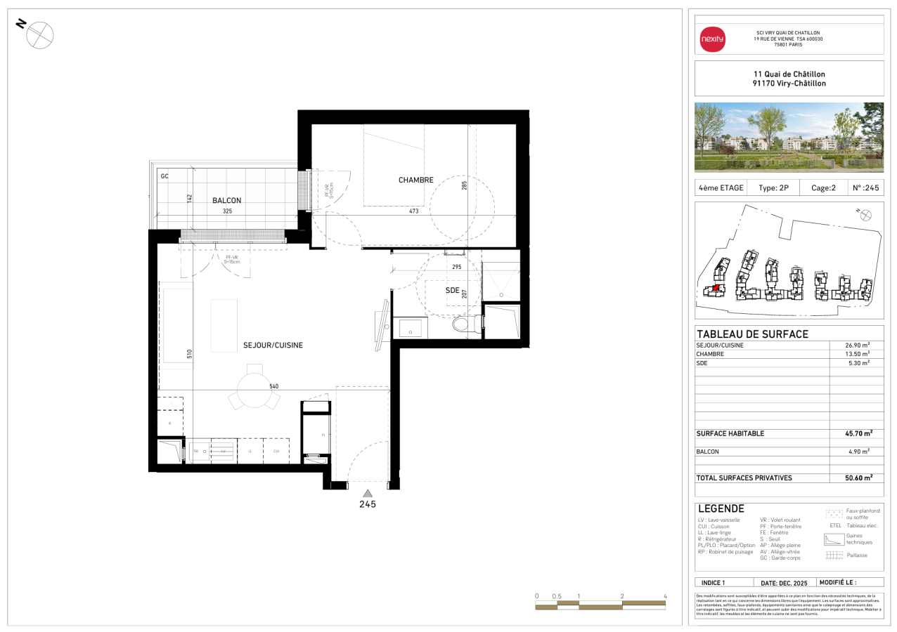 2 pièces - 4ème étage - 46m² - 902,86 € - Photo #0