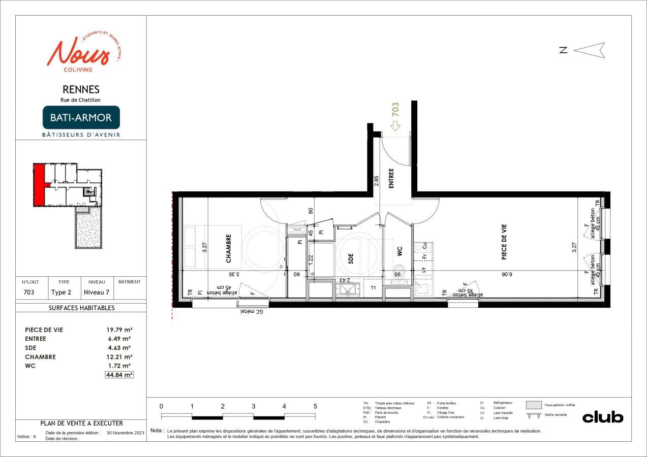 2 pièces - 7ème étage - 45m² - 702,43 € - Photo #1