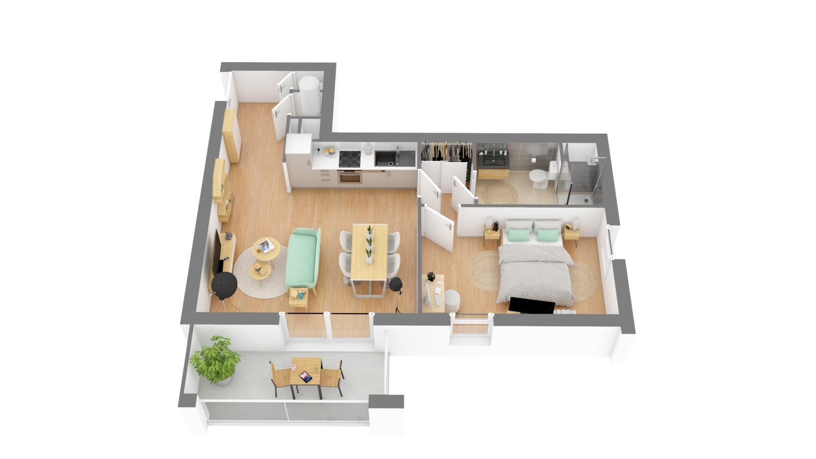 
																																							2 pièces - 
																																						2ème étage - 47m² - 613,73 € - Photo #3