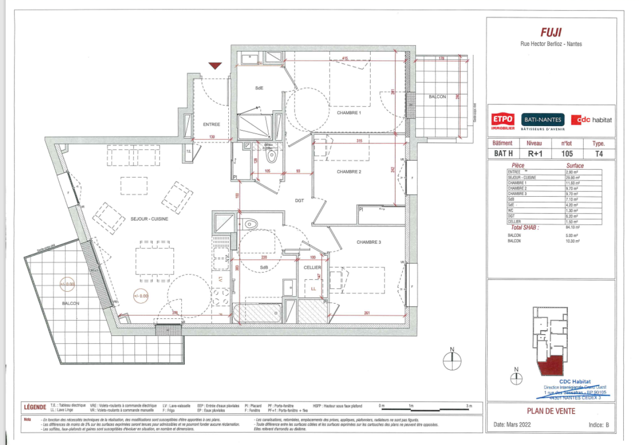 
																																							4 pièces - 
																																						1er étage - 84m² - 1 204,58 € - Photo #1