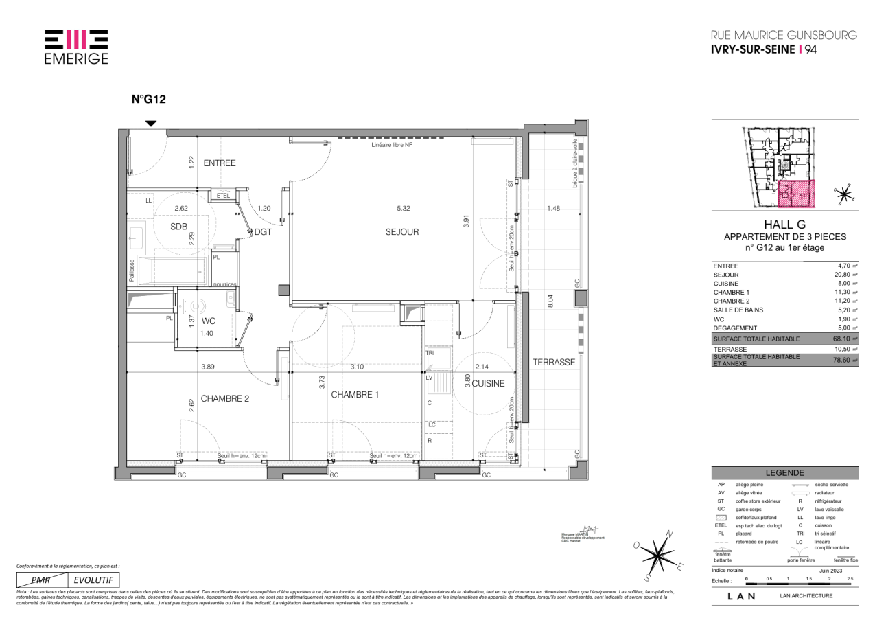 3 pièces - 1er étage - 68m² - 1 456,18 € - Photo #0
