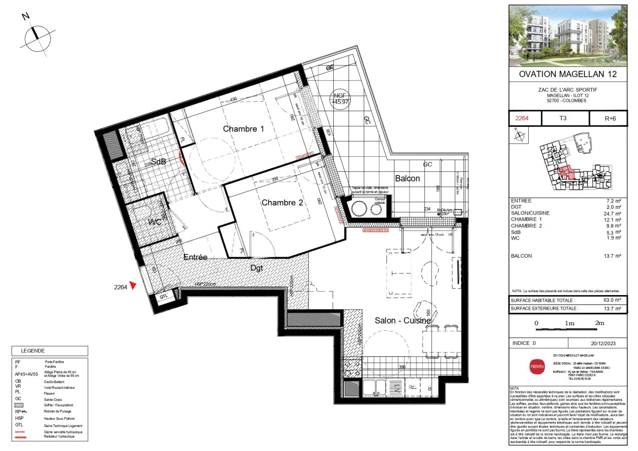 3 pièces - 6ème étage - 62m² - 1 362,75 € - Photo #0