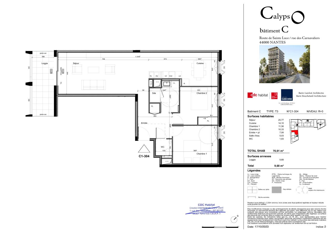 3 pièces - 3ème étage - 76m² - 999,52 € - Photo #1