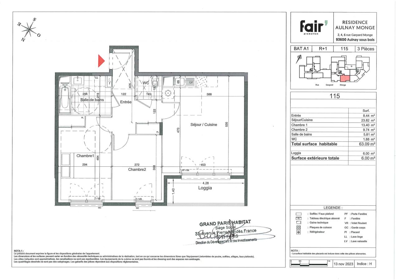 
																																							3 pièces - 
																																						1er étage - 63m² - 1 110,05 € - Photo #1