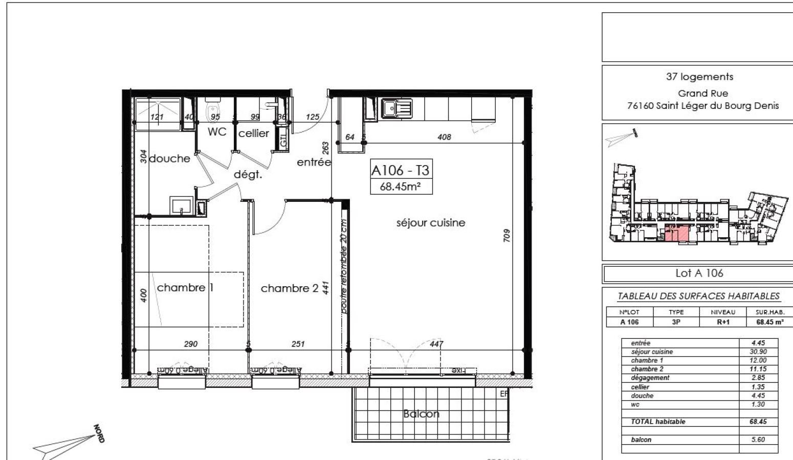 
																																							3 pièces - 
																																						1er étage - 68m² - 772,93 € - Photo #2