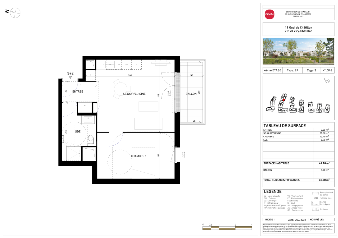 2 pièces - 4ème étage - 44m²