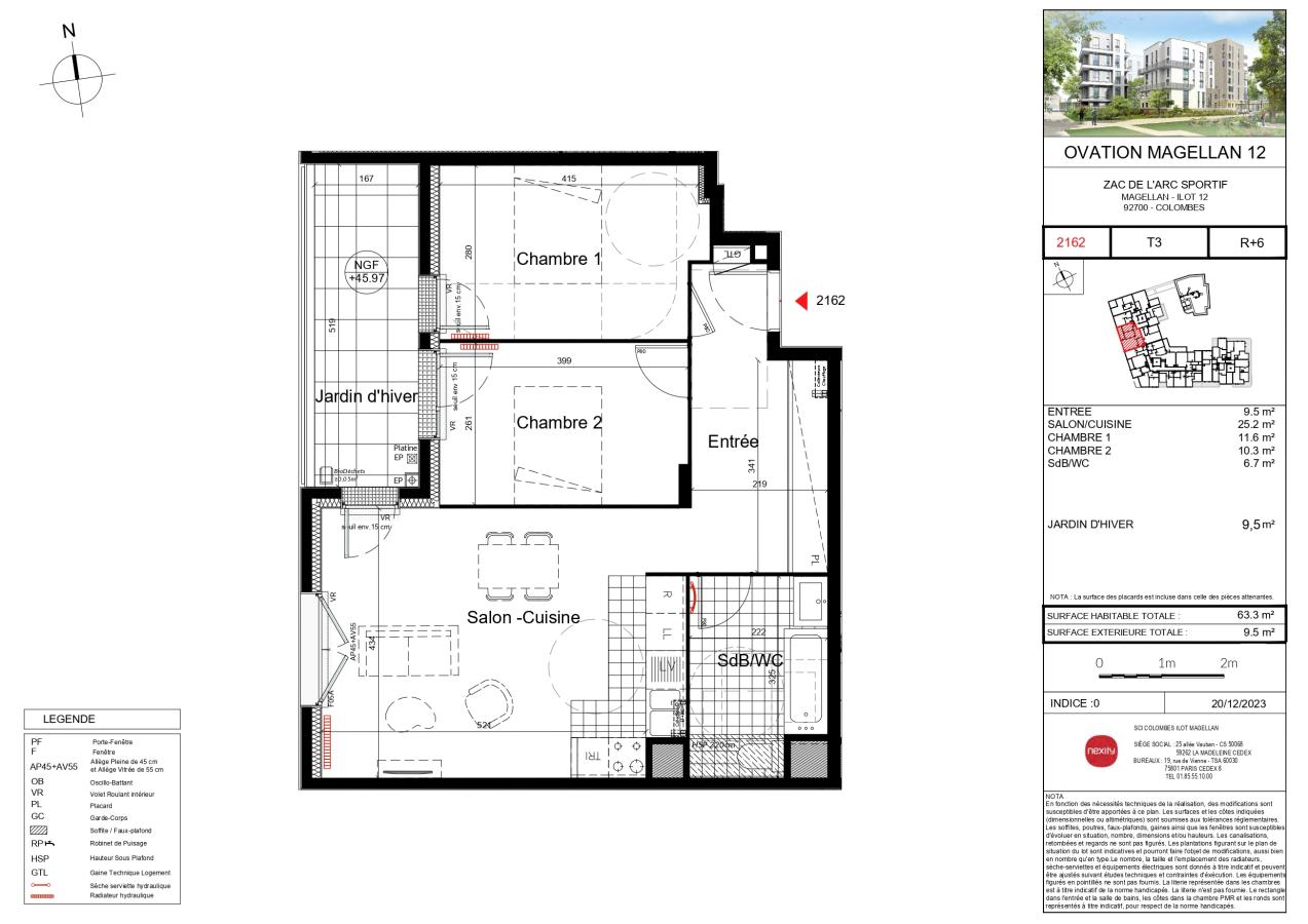 3 pièces - 6ème étage - 63m²