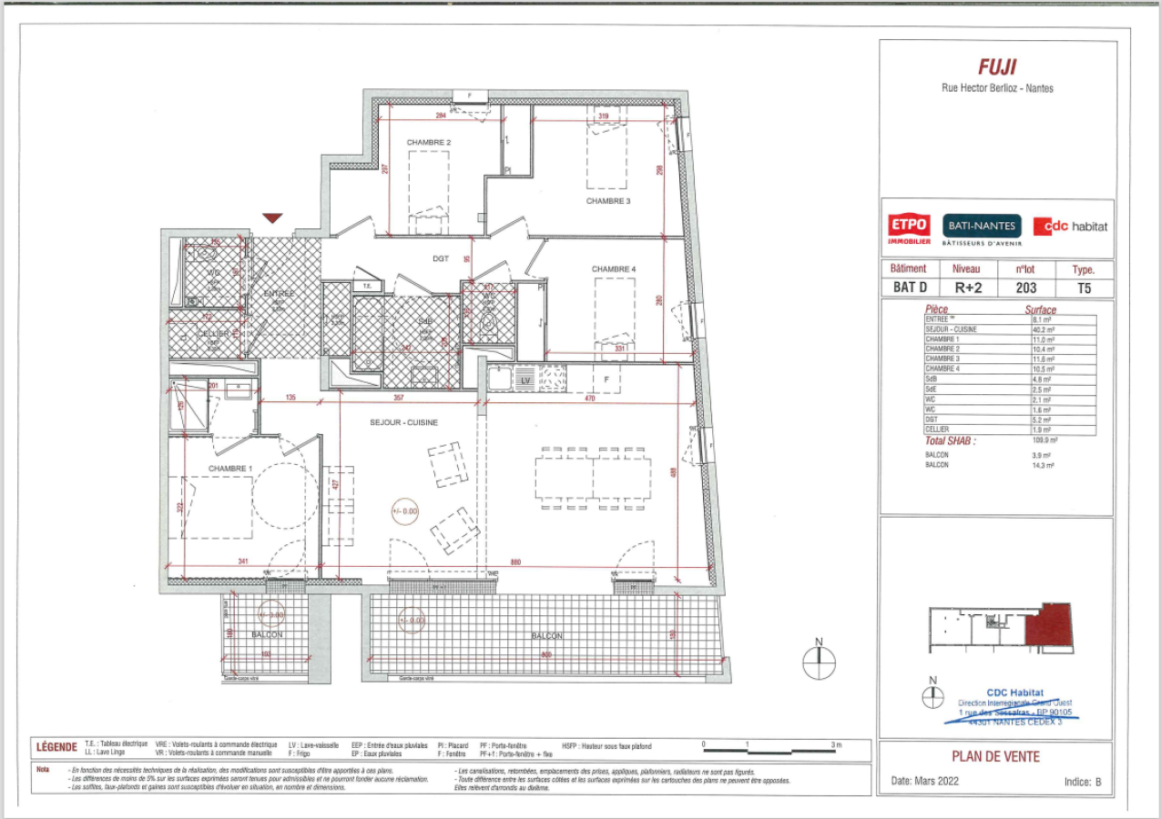 5 pièces - 2ème étage - 109m² - 1 417,11 € - Photo #1