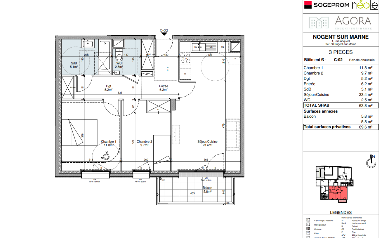 3 pièces - 1er étage - 64m² - 1 446,72 € - Photo #5