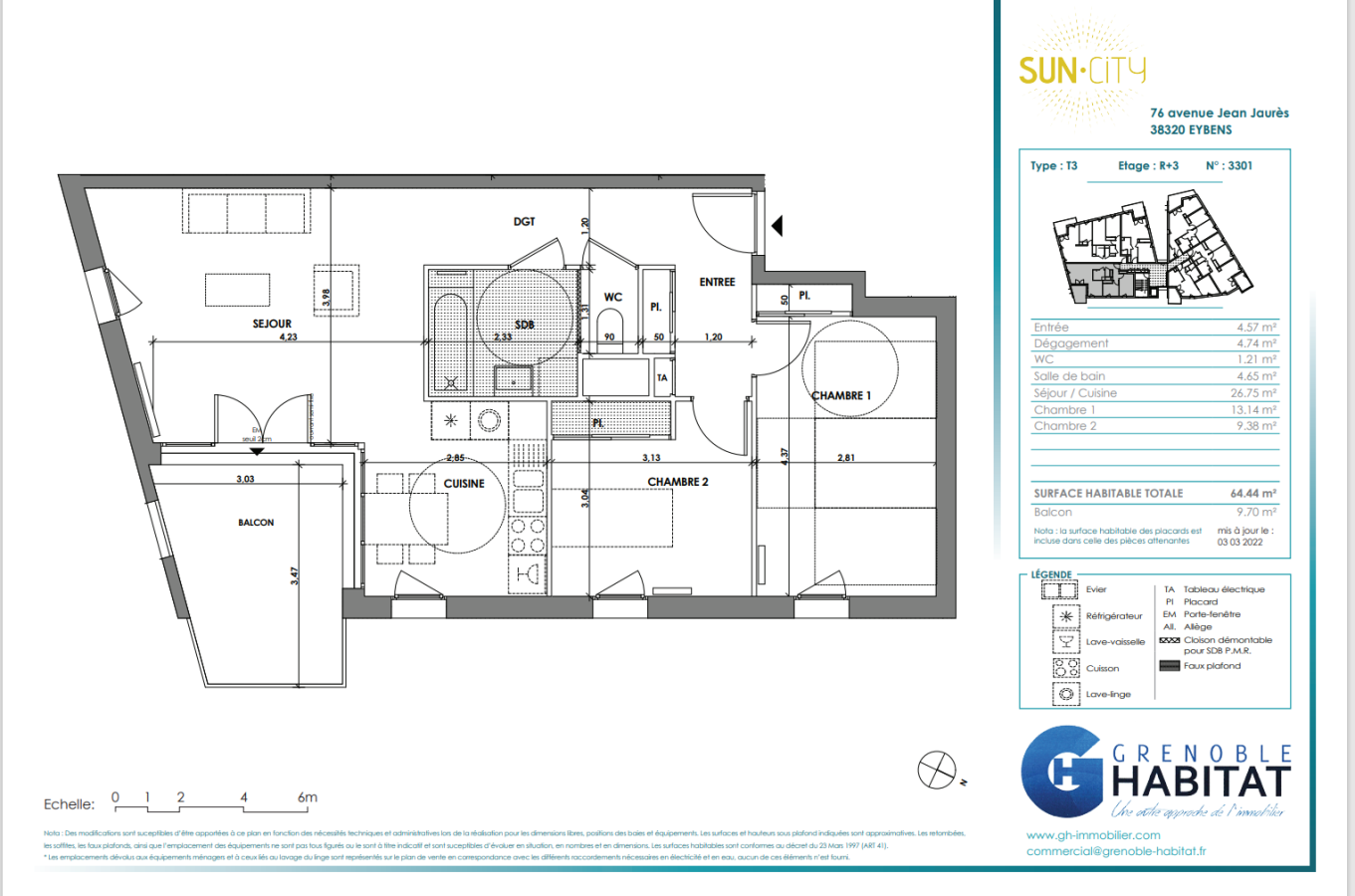 
																																							3 pièces - 
																																						4ème étage - 65m² - 824,82 € - Photo #1