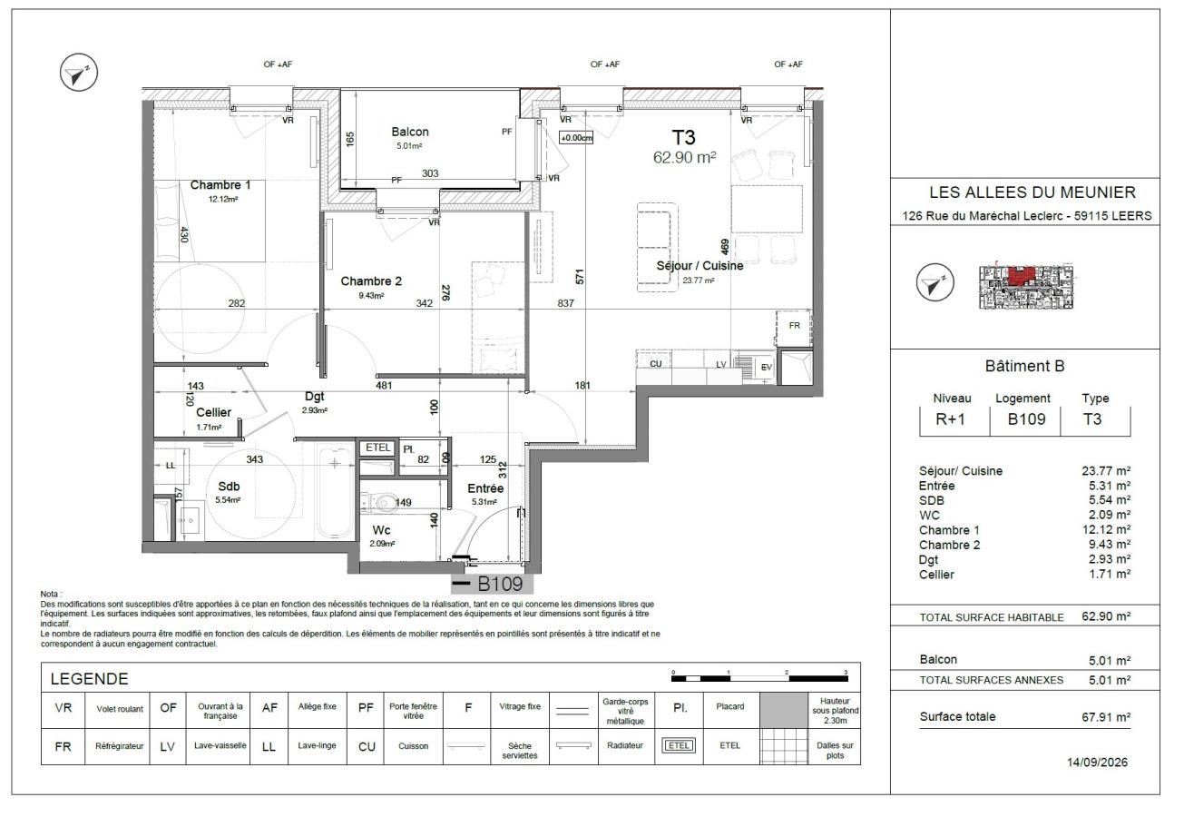 3 pièces - 1er étage - 63m² - 814,34 € - Photo #7