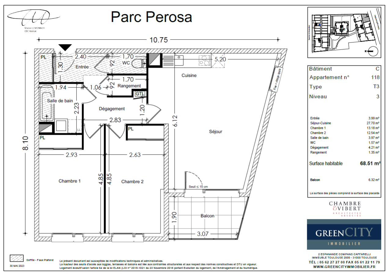 
																			3 pièces - 
																		3ème étage - 69m² - 975,85 € - Photo #7