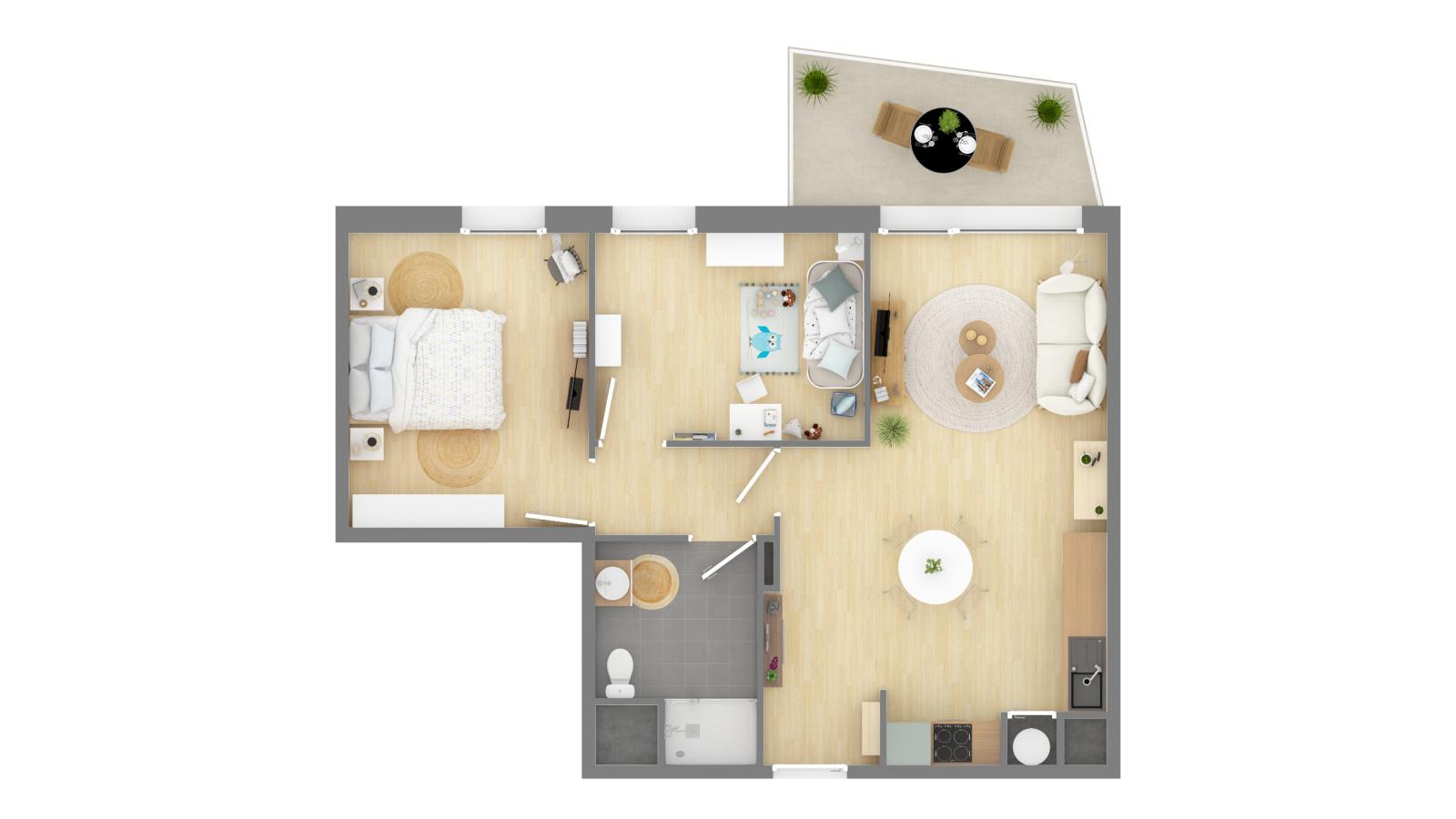 
																			2 pièces - 
																		1er étage - 48m² - 709,53 € - Photo #2