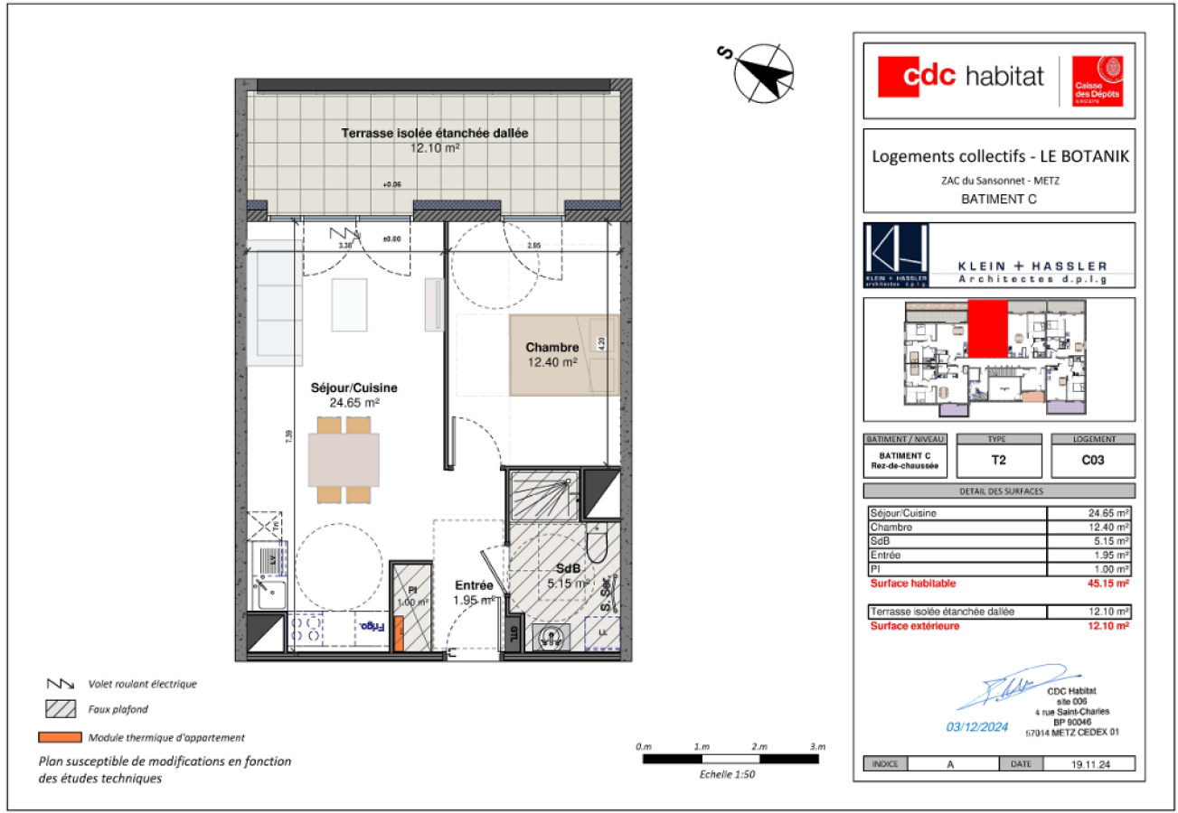 
																																							2 pièces - 
																																						RDC - 45m² - 639,10 € - Photo #1
